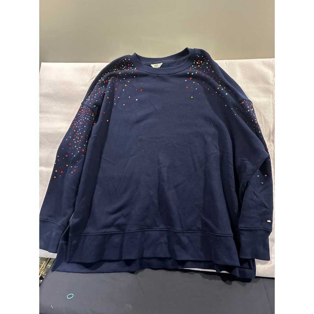 Crown & Ivy Navy Blue Sequin Embellished Sweatshirt Womens XXL Crewneck Pullover